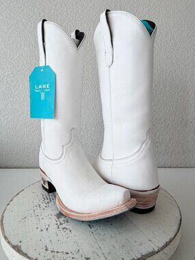 Lane EMMA JANE White Cowboy Boots Womens Size 6.5 Western Cowgirl Tall Snip Toe